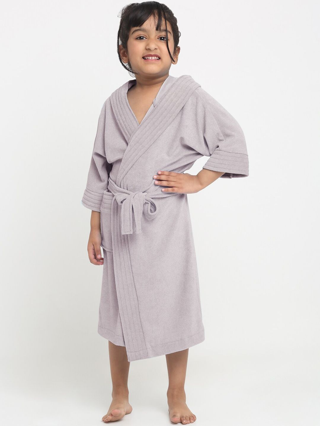 Creeva Melodious Kids Grey Front Pocket Bath Robe-picture-32