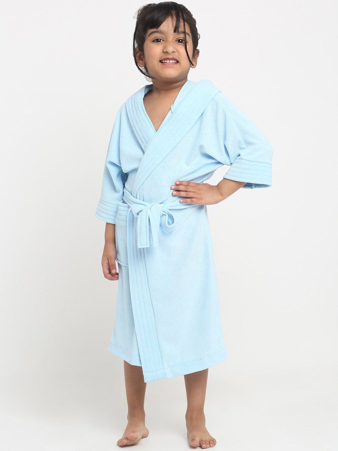 Creeva Melodious Kids Sky Blue Front Pocket Bath Robe-picture-26