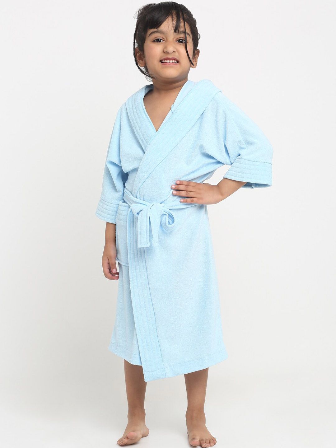 Creeva Melodious Kids Sky Blue Front Pocket Bath Robe-picture-29