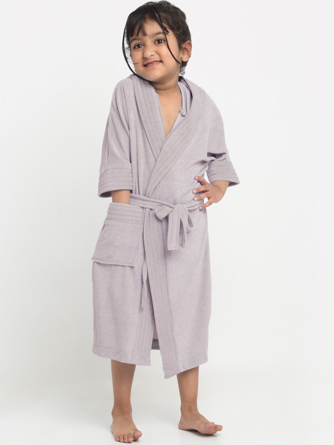 Creeva Melodious Kids Grey Front Pocket Bath Robe-picture-37