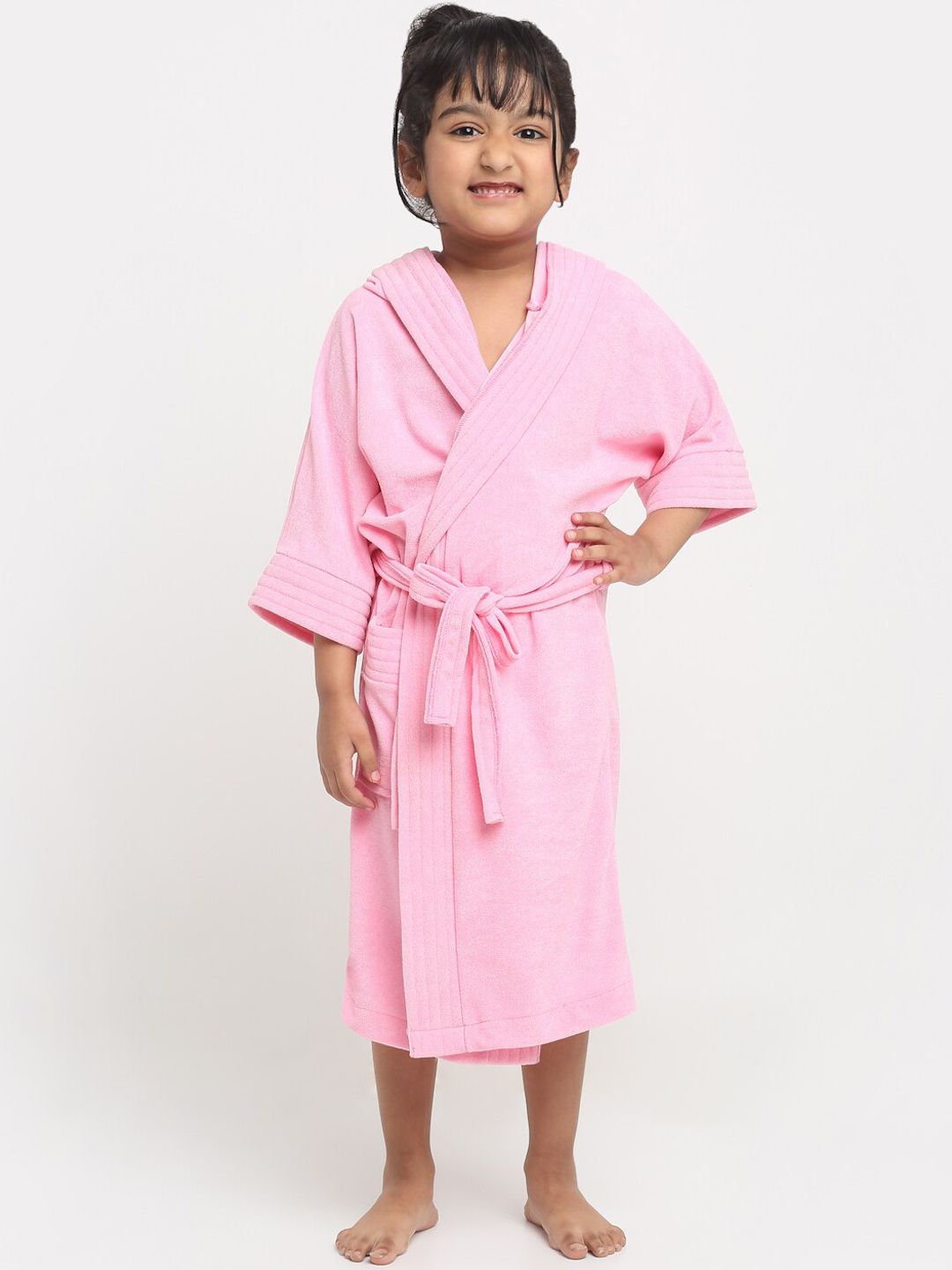 Creeva Melodious Kids Pink Front Pocket Bath Robe-picture-28