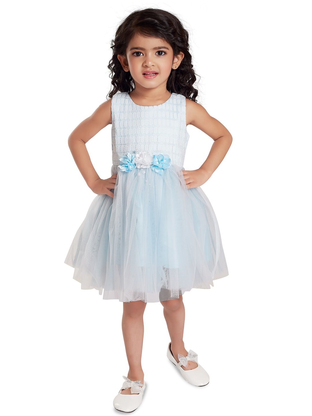Peppermint Girls Self Design Net Sleeveless Fit and Flare Dress-picture-12