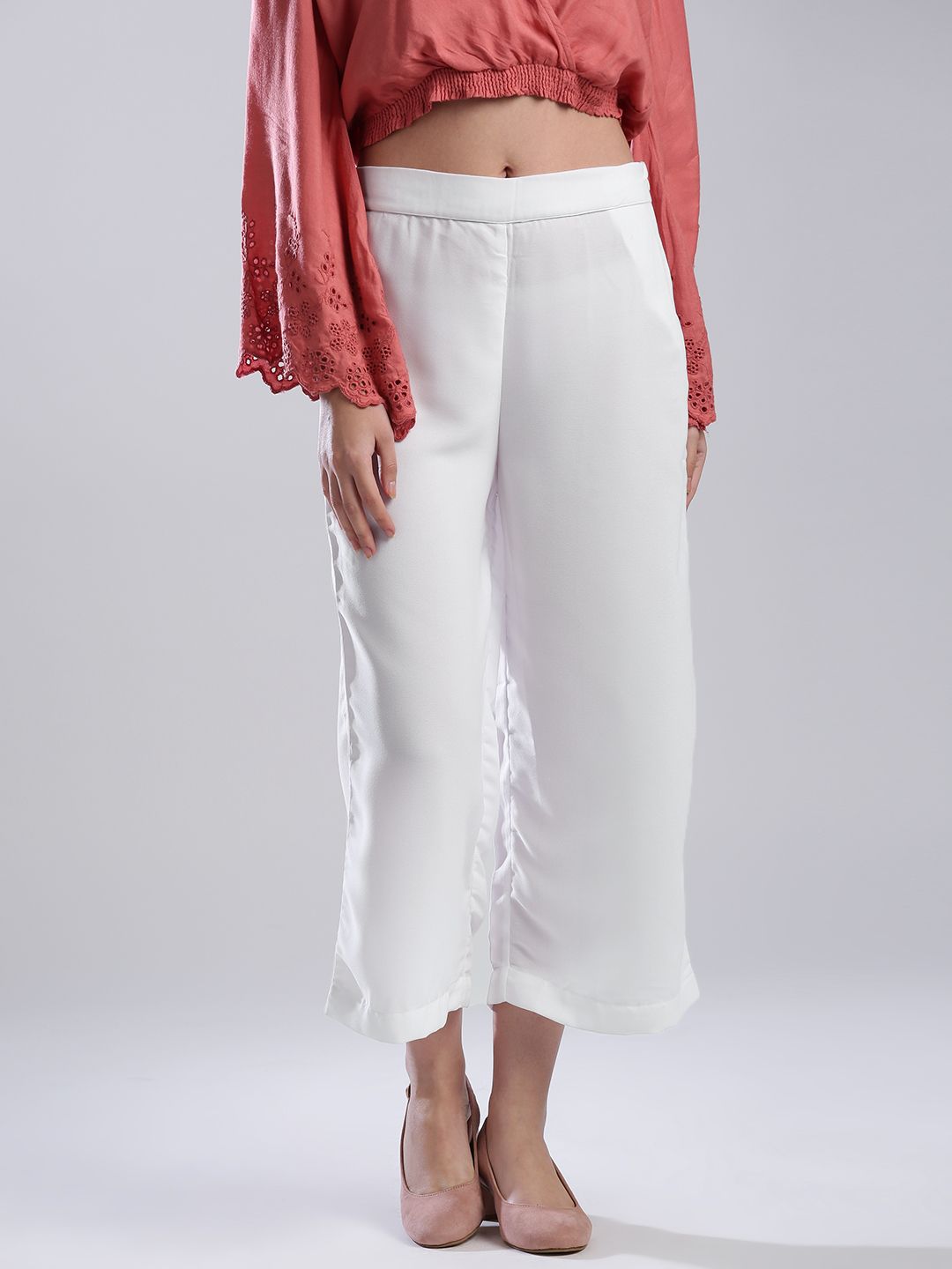 W Women White Regular Fit Solid Cropped Parallel Trousers-image-38