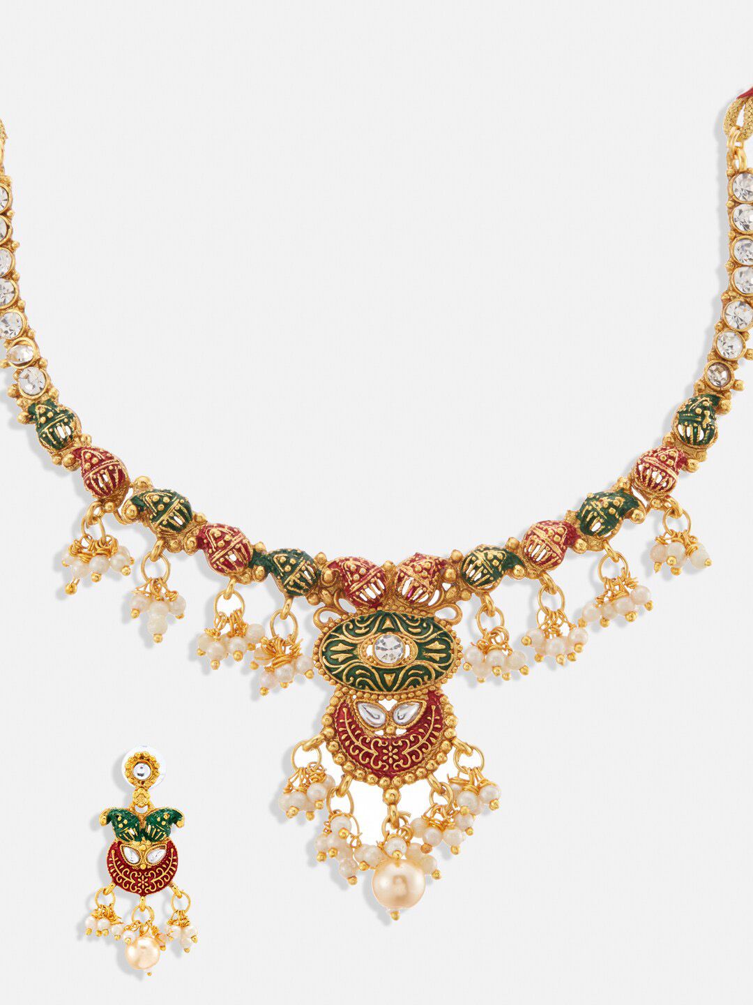ATIBELLE Gold-Plated Crystals-Studded & Beaded Jewellery Set