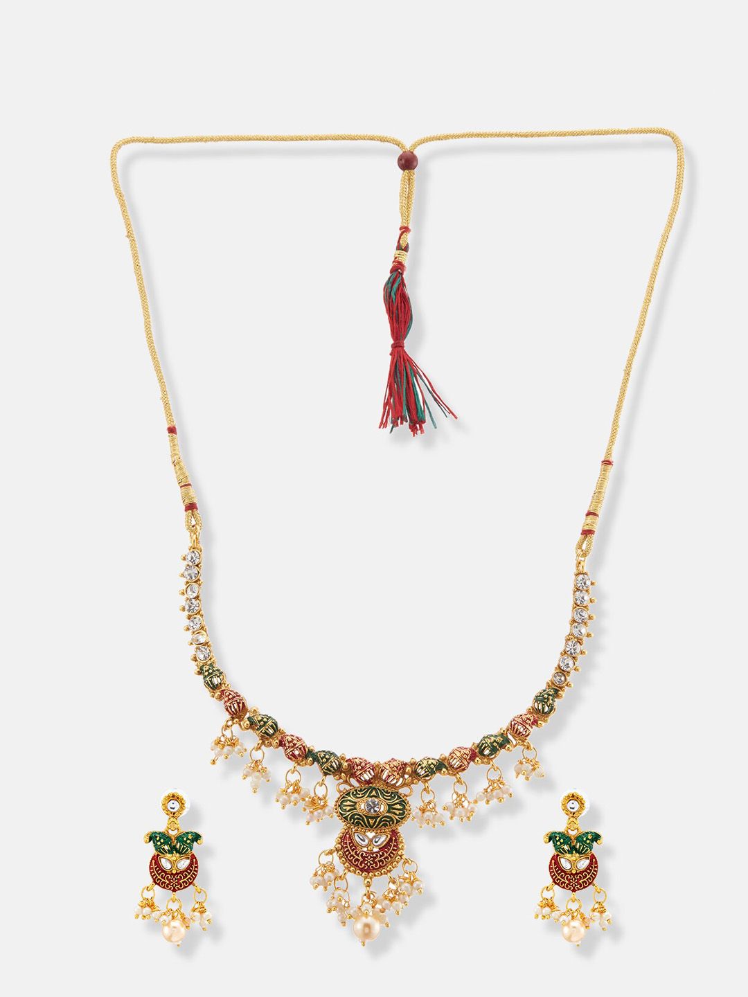 ATIBELLE Gold-Plated Crystals-Studded & Beaded Jewellery Set