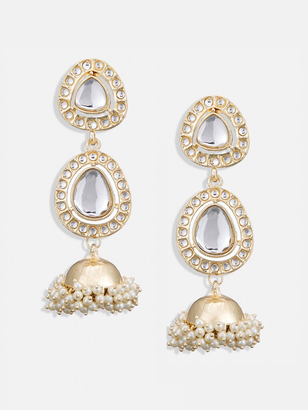 ATIBELLE Gold-Plated Kundan Contemporary Jhumkas Earrings