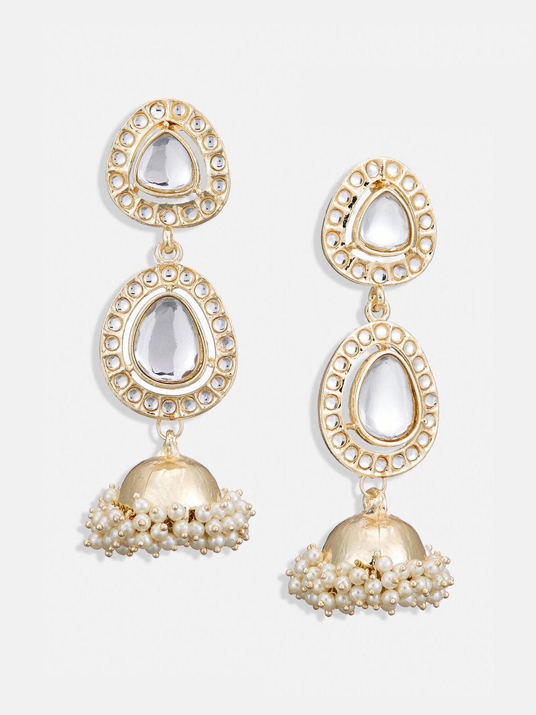 ATIBELLE Gold-Plated Kundan Contemporary Jhumkas Earrings