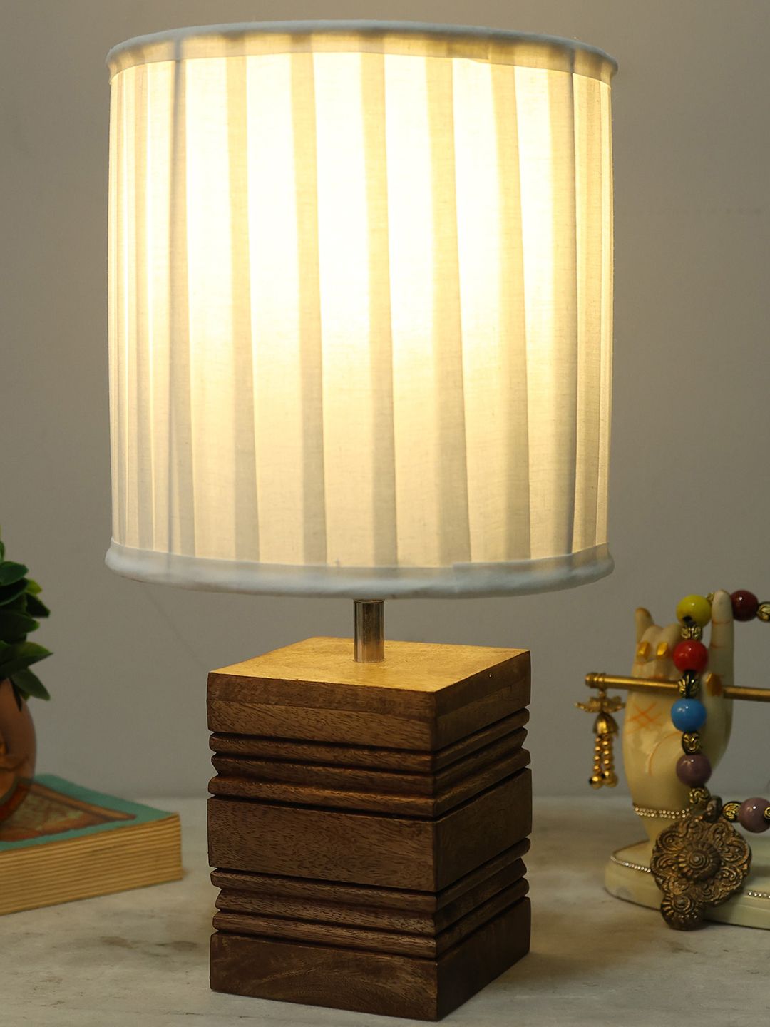 Homesake White & Brown Textured Wooden Table Lamp-picture-31