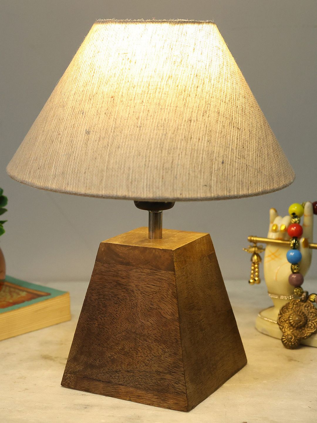 Homesake Brown & White Textured Wooden Table Lamp-image-27