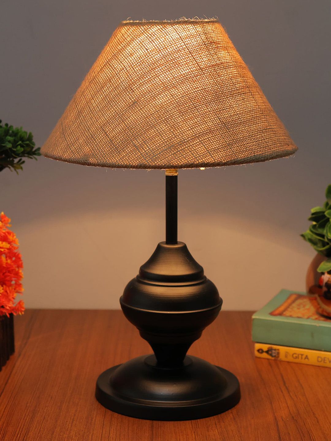 Homesake Brown & Black Textured Jute Shade With Metal Base Table Lamp-image-21