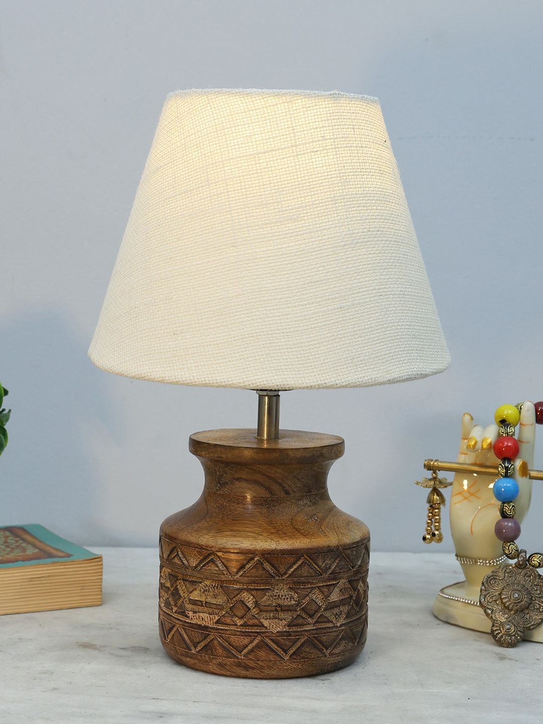 Homesake White & Brown Textured Jute Shade With Wooden Base Table Lamp-picture-35