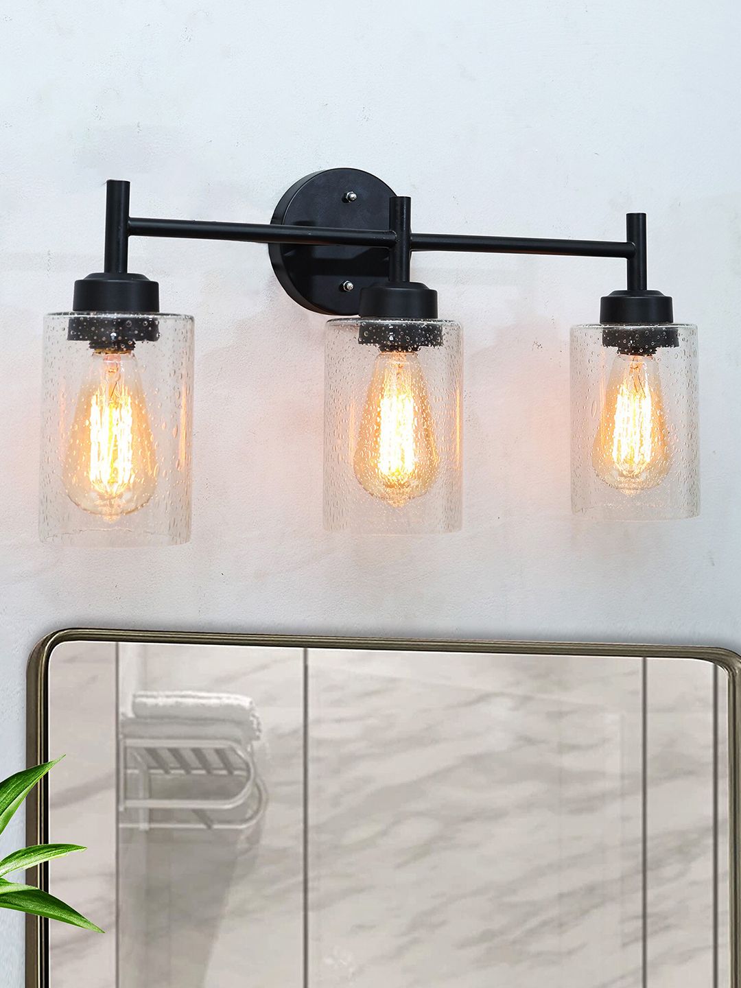 Homesake Black & Transparent 3 Bubble-Textured Glass Bathroom Vanity Wall Lamp-picture-24