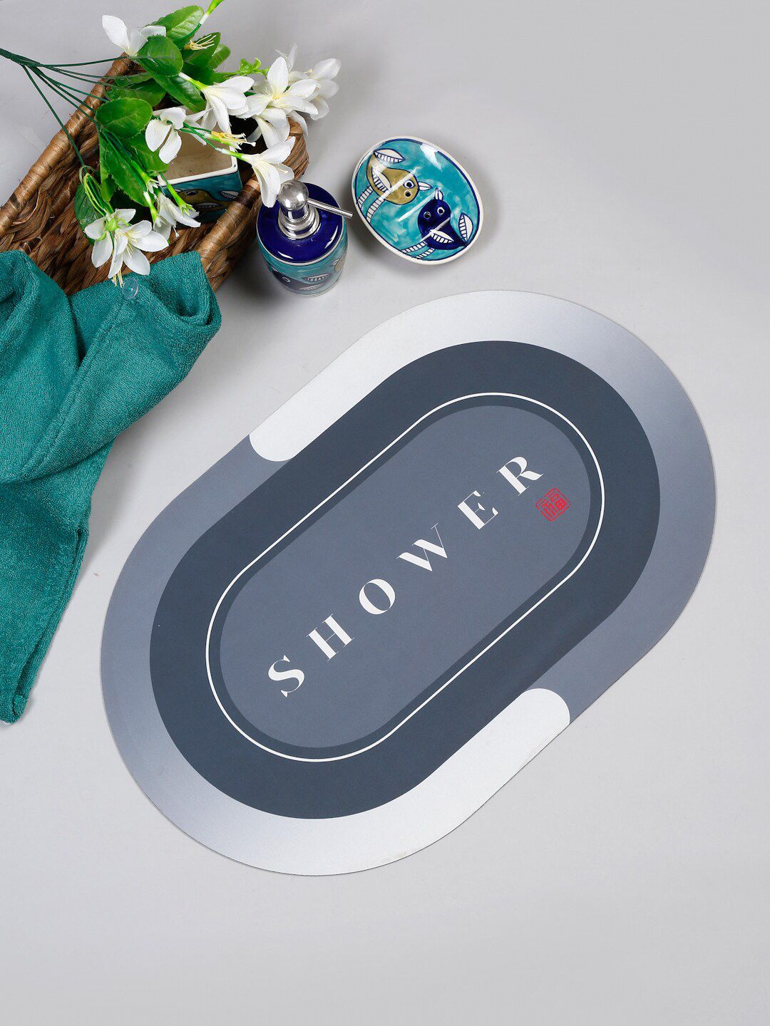 HOSTA HOMES Grey & White Printed Anti-Skid Water Soaking Bath Mat-picture-30