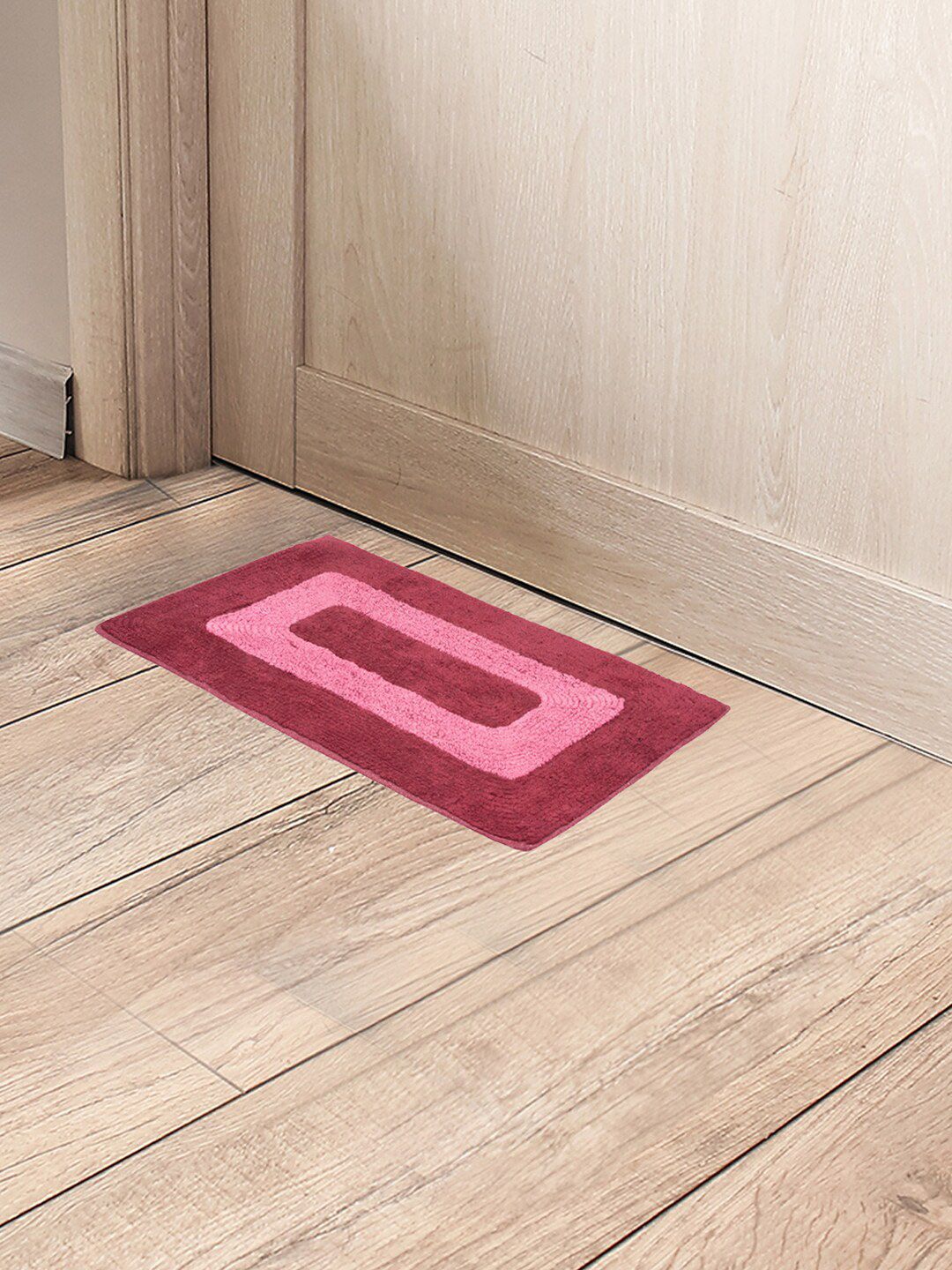Black gold Pack of 2 Maroon & Pink Self Designed Cotton Anti Slip Entrance Doormat-picture-18