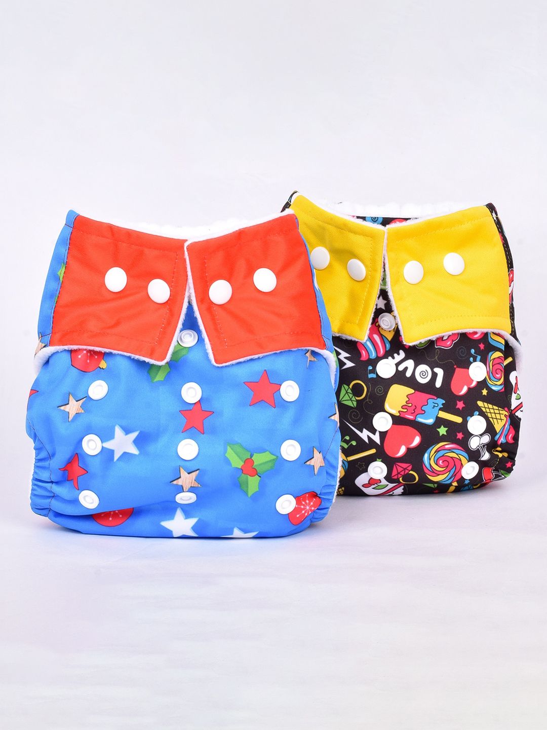Moms Home Infants Set Of 2 Baby Reusable Cotton Printed Pocket Diapers With 2 Inserts