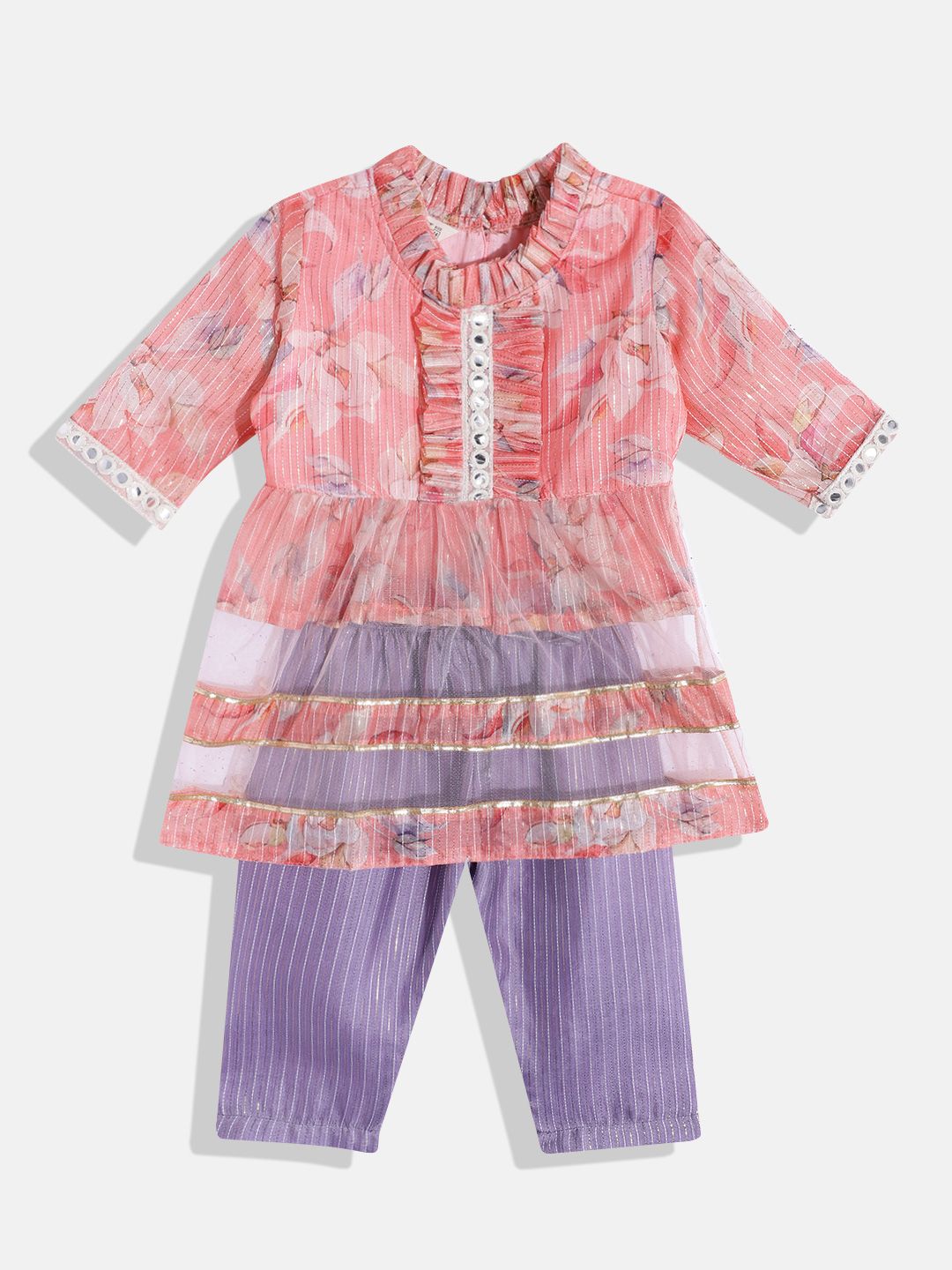 Readiprint Girls Floral Printed Empire Gotta Patti Kurti with Pyjamas-picture-28