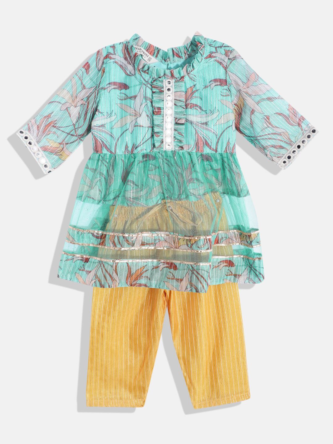 Readiprint Girls Printed Empire Gotta Patti Organza Kurta With Trousers-picture-17