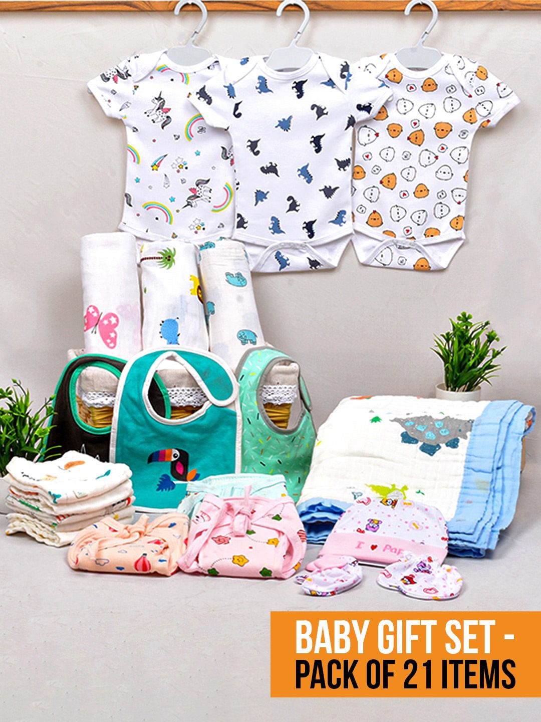 Moms Home Infants Pack of 21 Printed Organic Cotton Baby Apparel Gift Set-image-38