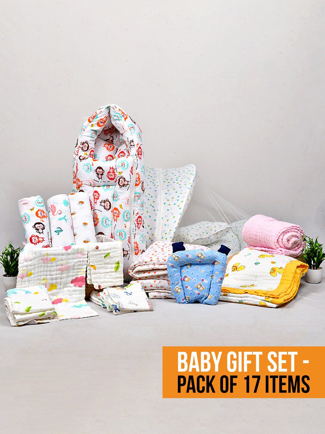 Moms Home Infants 17 Pcs Printed Organic Cotton Baby Apparel Gift Set-image-25