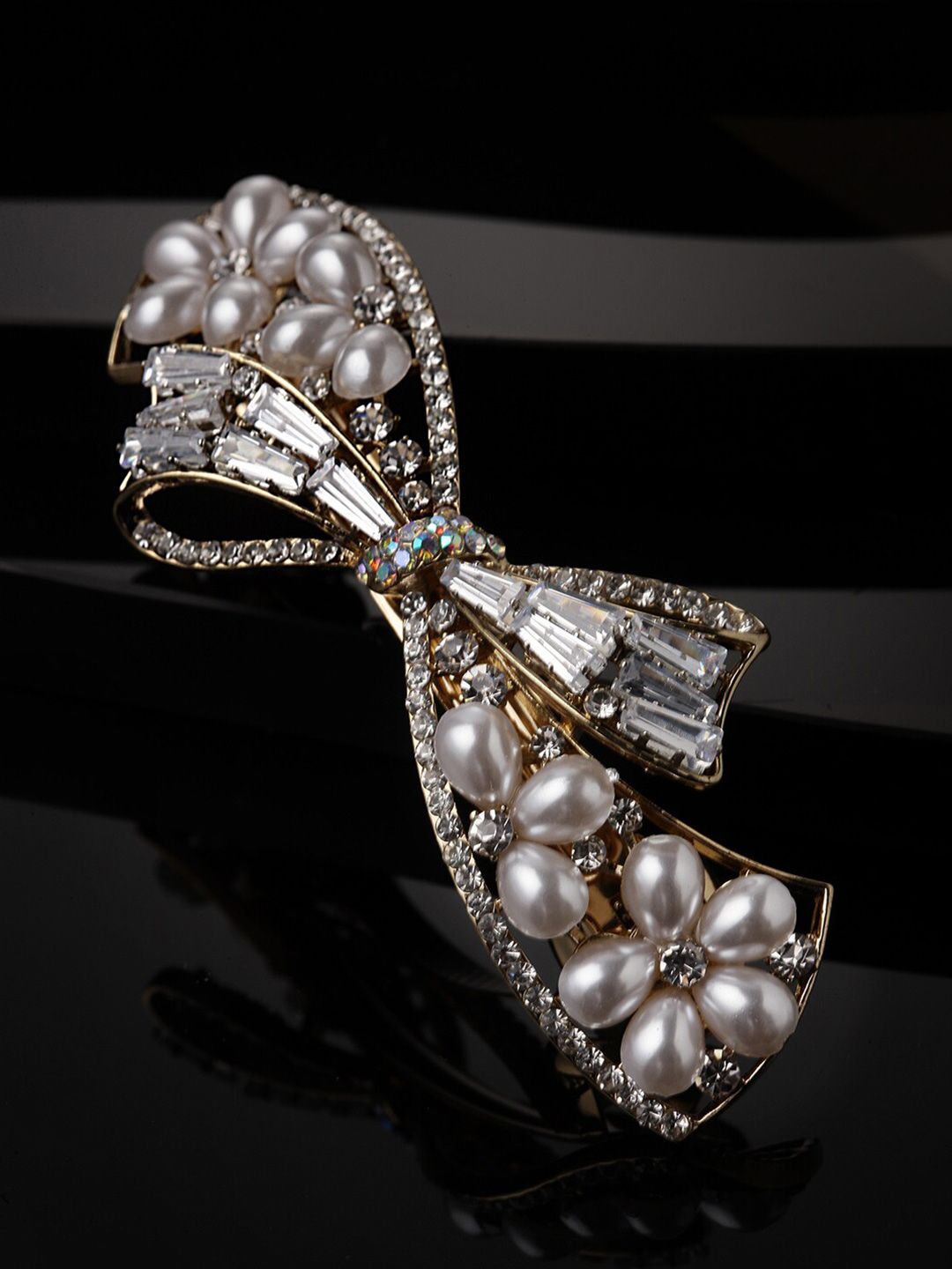 PANASH Gold-Plated CZ Stone & Artificial Embellished French Barrette-image-40