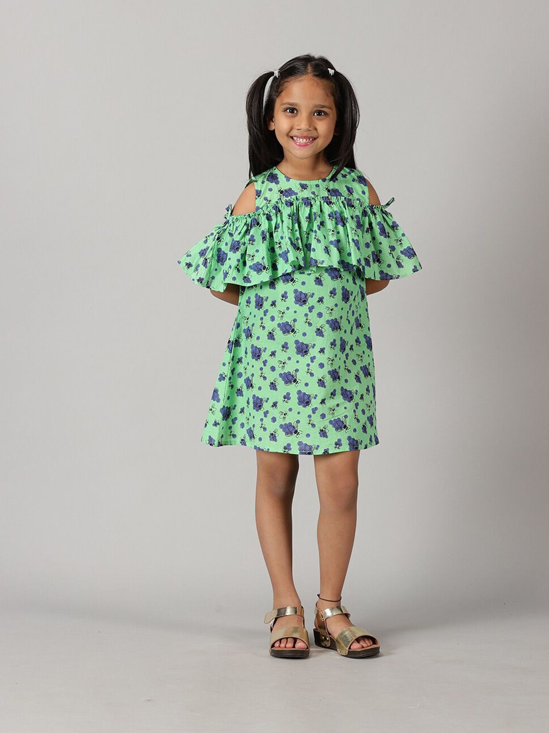 KiddoPanti Girls Floral Printed Ruffles A-Line Dress-image-16