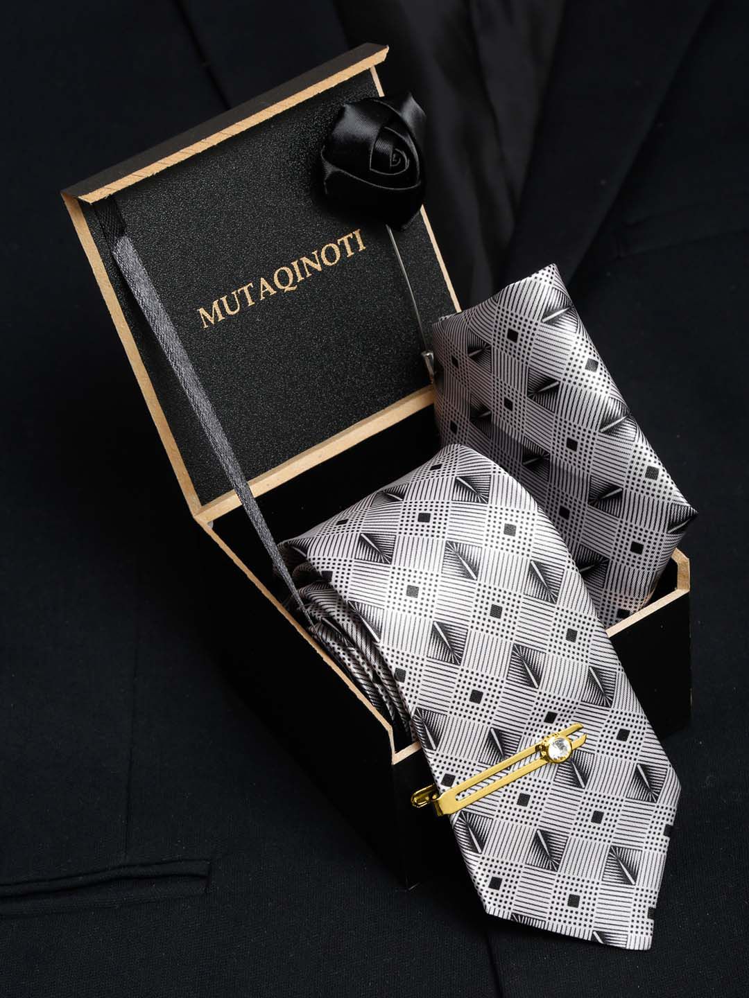 MUTAQINOTI Men Printed Silk Blend Necktie Accessory Gift Set-picture-21