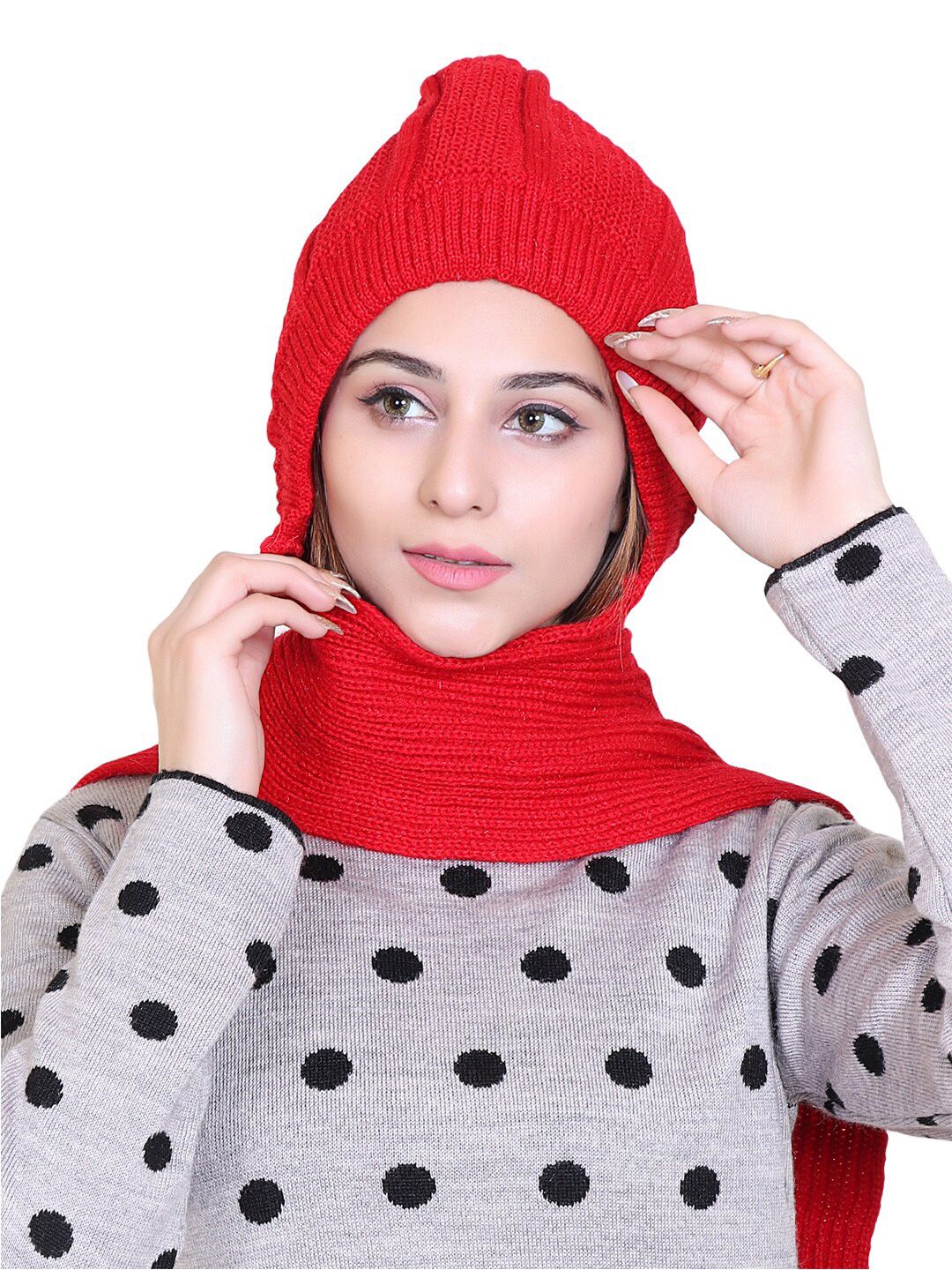Gajraj Self Design Woolen Beanie With Attached Muffler-picture-21