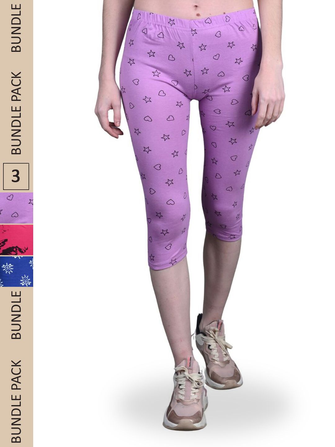 FRENCH KLEIDER Girls Pack of 3 Printed Skinny Fit Cotton Lycra Capris-picture-15