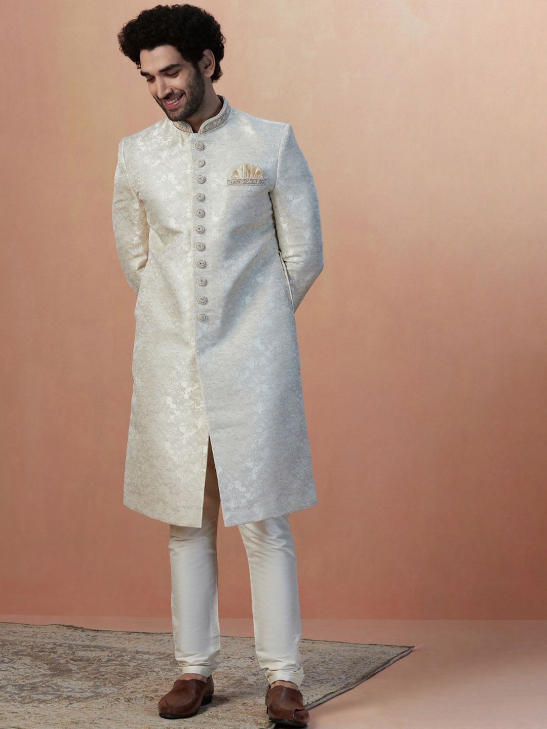 Manyavar Men Self-Design Brocade Traditional Sherwani Set-picture-31