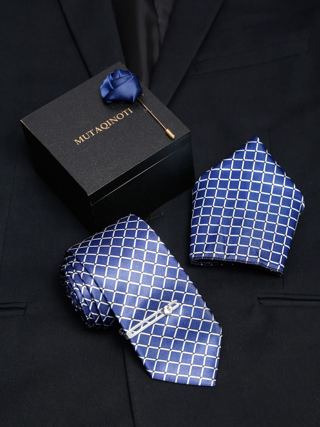 MUTAQINOTI Men Checks Silk Blend Necktie Accessory Gift Set-picture-43