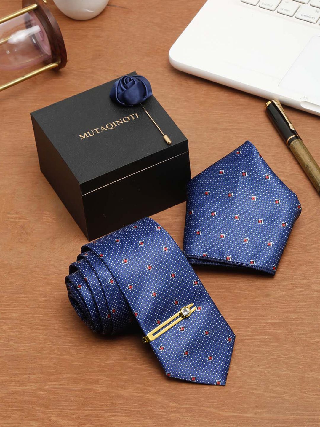 MUTAQINOTI Men Dotted Checks Silk Blend Necktie Accessory Gift Set-picture-15