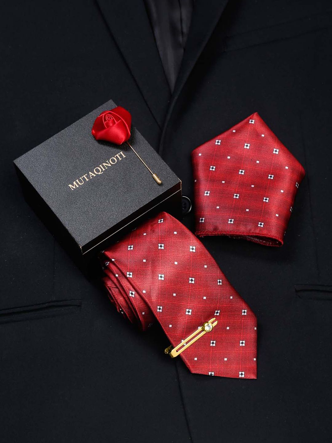 MUTAQINOTI Men Geometric Woven Design Formal Accessory Gift Set-picture-15