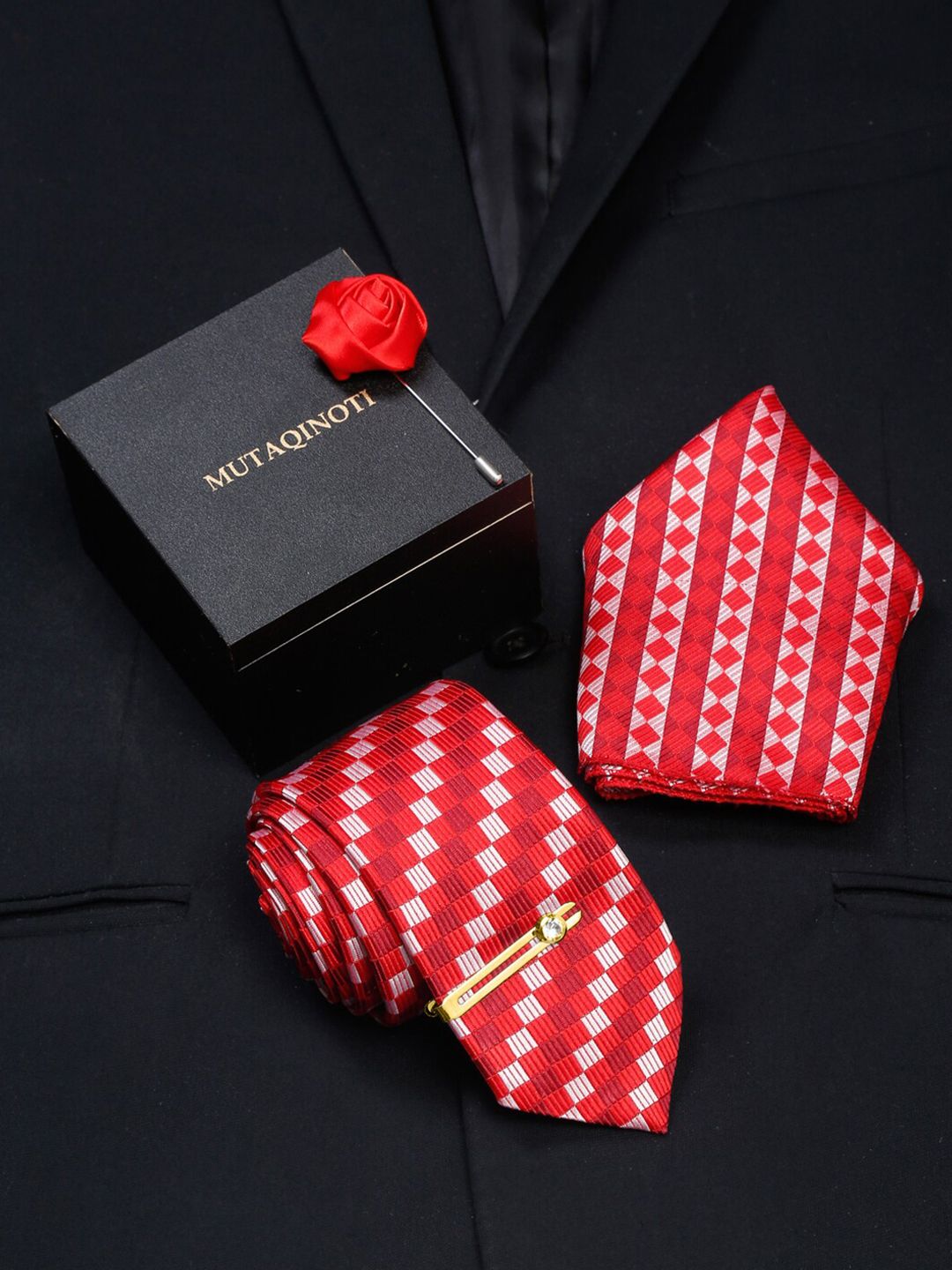 MUTAQINOTI Men Checkered Silk Necktie Accessory Gift Set-picture-47