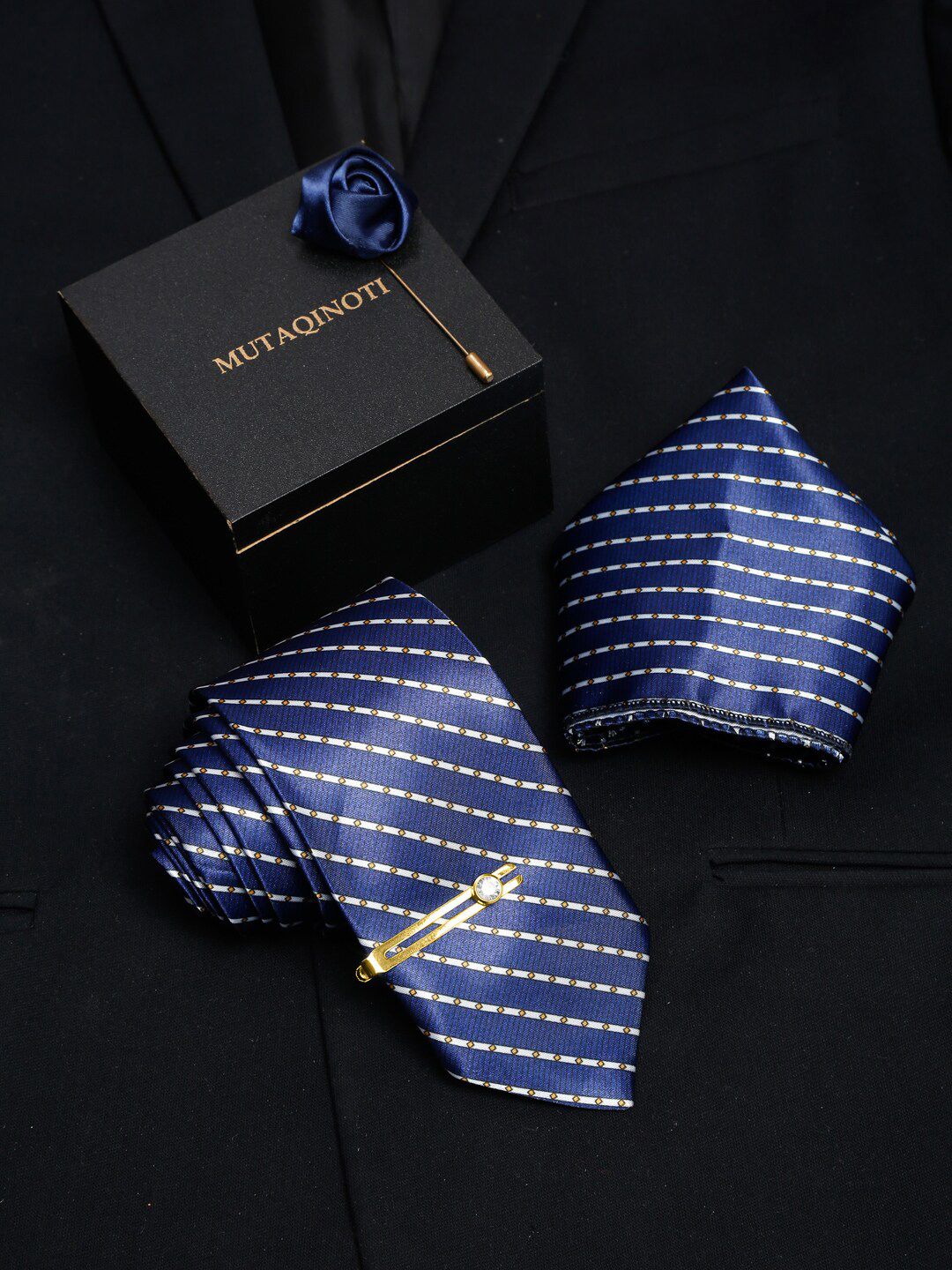 MUTAQINOTI Men Stripes Silk Blend Necktie Accessory Gift Set-picture-32
