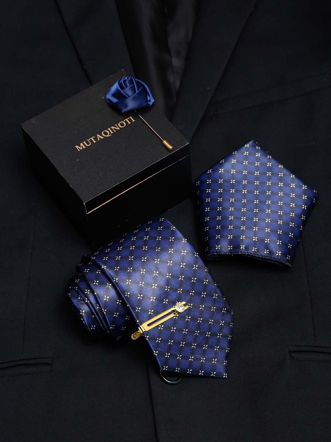 MUTAQINOTI Men Floral Checks Silk Blend Necktie Accessory Gift Set-picture-43