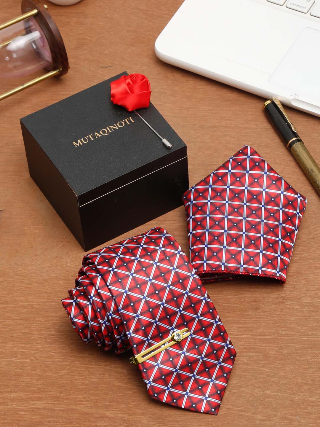 MUTAQINOTI Men Geometric Woven Design Formal Accessory Gift Set-picture-14