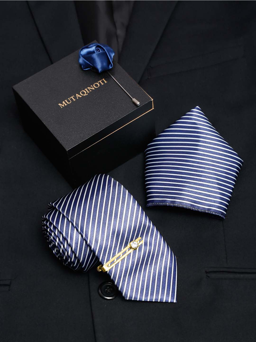 MUTAQINOTI Men Stripes Silk Blend Necktie Accessory Gift Set-picture-40