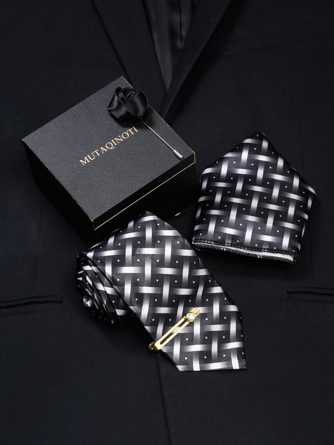 MUTAQINOTI Men Printed Silk Skinny Tie With Tie Pin-picture-57