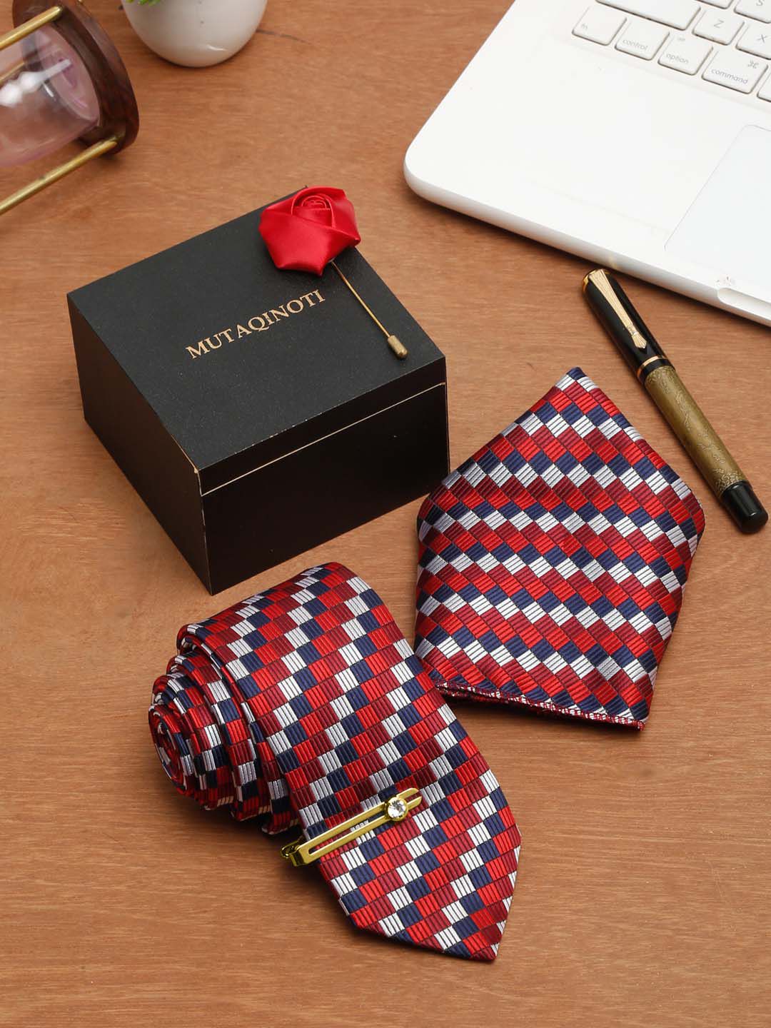 MUTAQINOTI Men Checked Silk Blend Necktie Accessory Gift Set-picture-11