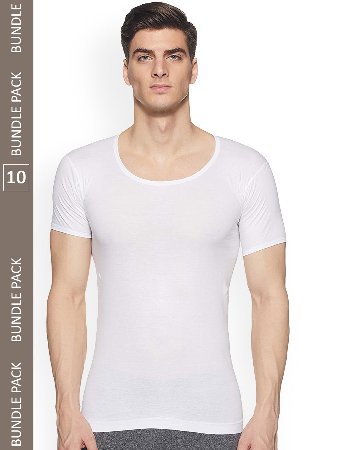 JON Men Pack Of 10 Pure Cotton Short Sleeves Basic Innerwear Vests-picture-13