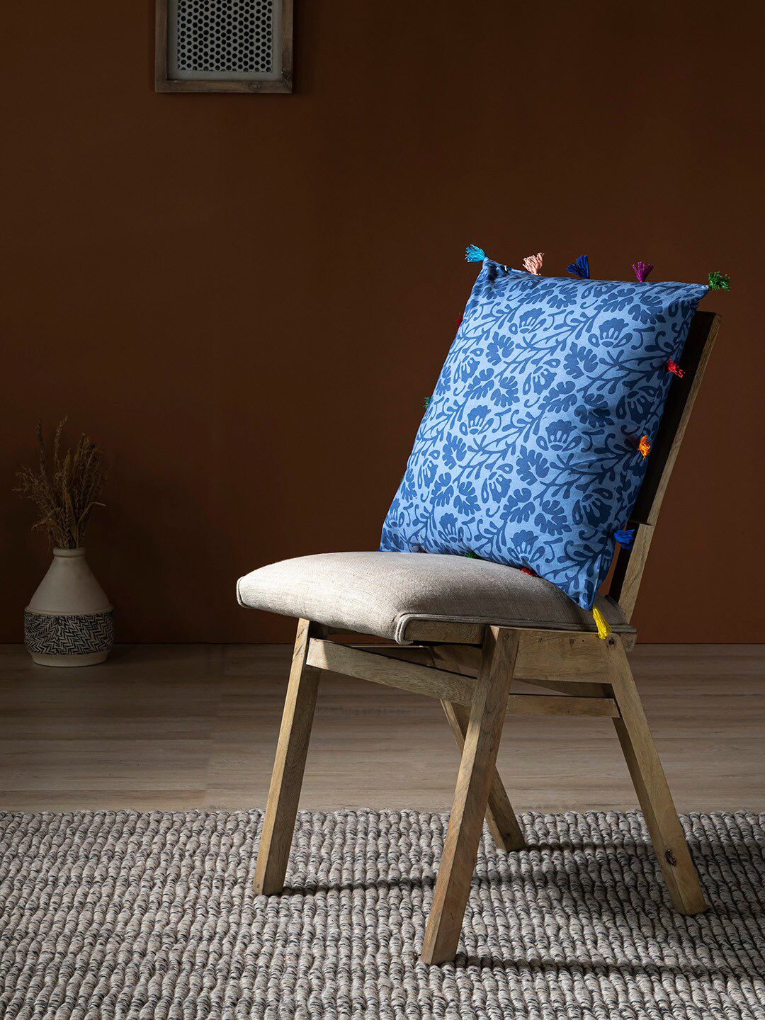 Contrast Living Blue & Red Floral Printed Cotton Square Cushion Cover-picture-14