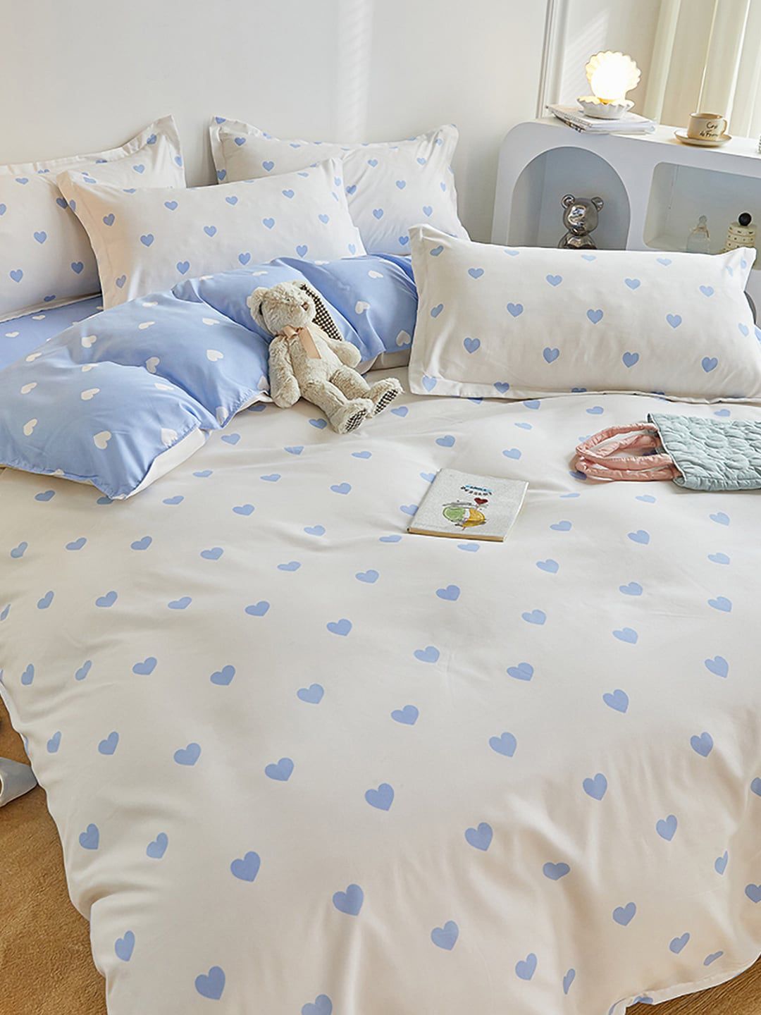 JC HOME White & Blue Printed Double Queen Bedding Set-picture-20