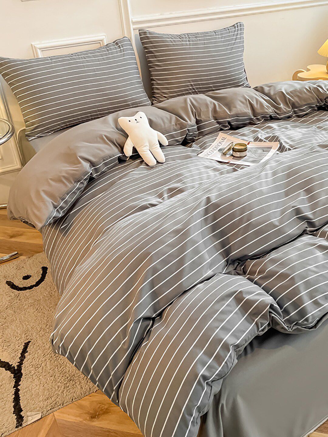 JC HOME Grey Striped Double King Bedding Set-picture-24