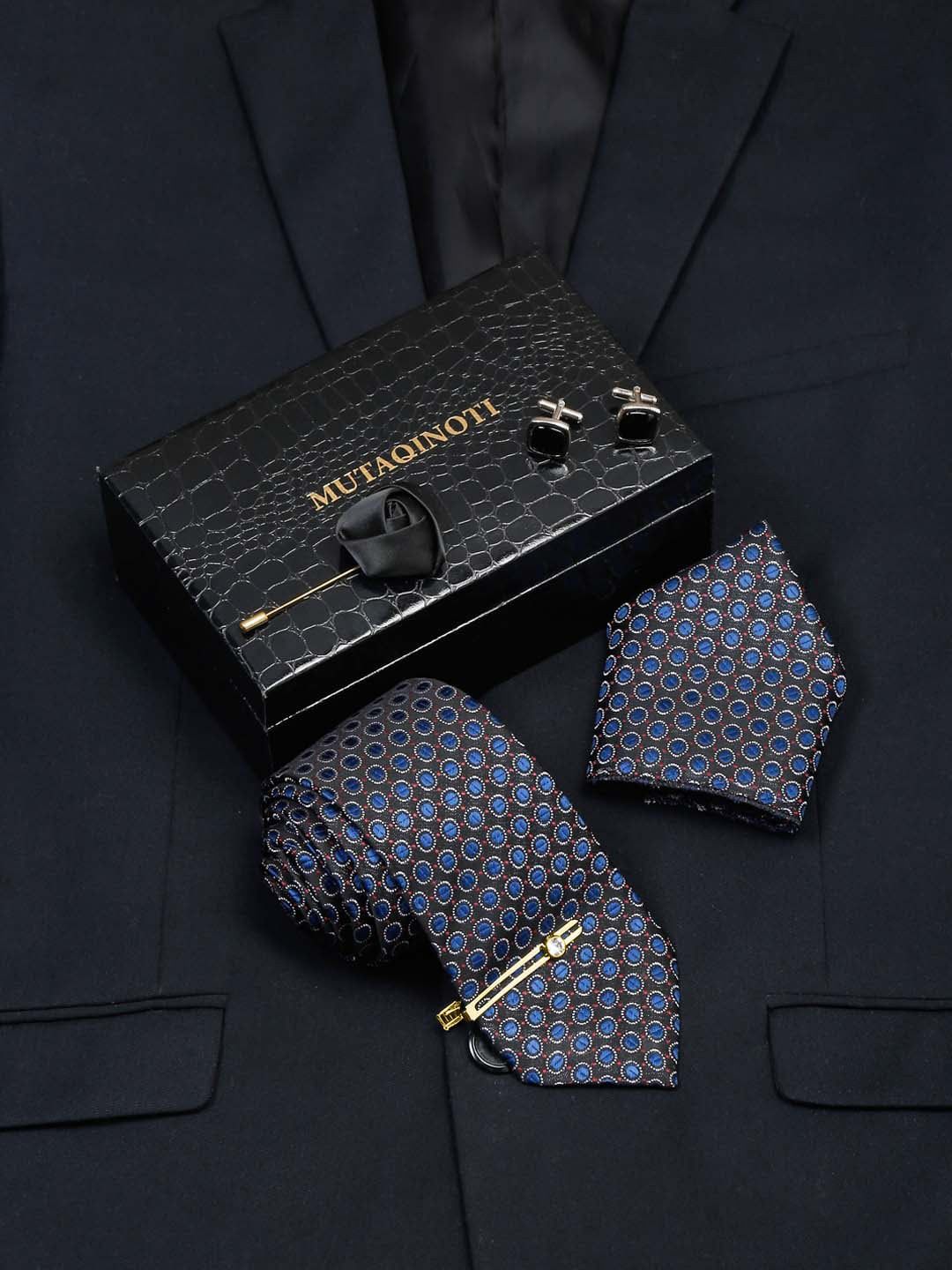 MUTAQINOTI Men Geometric Textured Silk Necktie Accessory Gift Set-picture-51