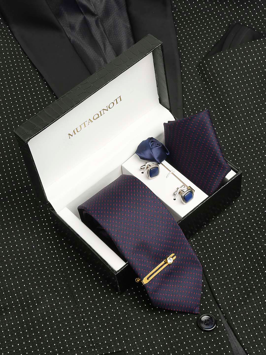 MUTAQINOTI Men Micro Polka Dot Print Silk Necktie Accessory Gift Set-picture-46