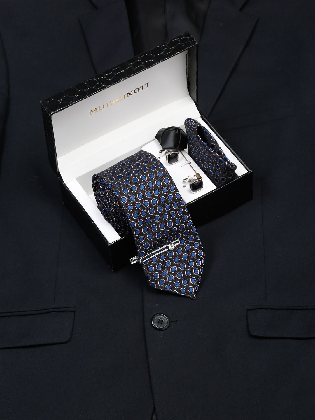 MUTAQINOTI Men Aegean Blue Silk Necktie Accessory Gift Set-picture-42