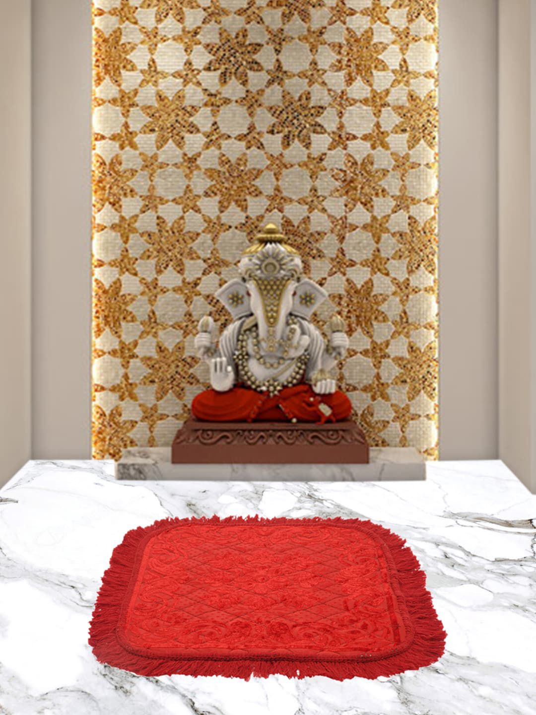 Kuber Industries Red Velvet Flower Print Anti-Skid Meditation Mat-picture-36