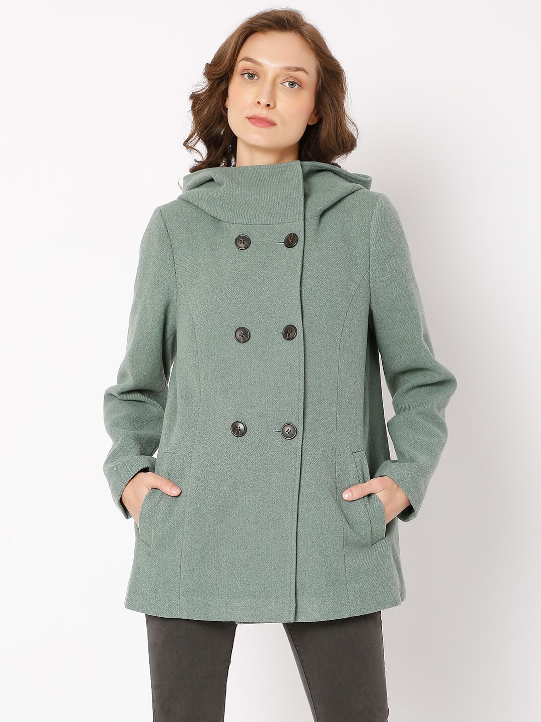 Solid High Neck Polyester Women's Coat