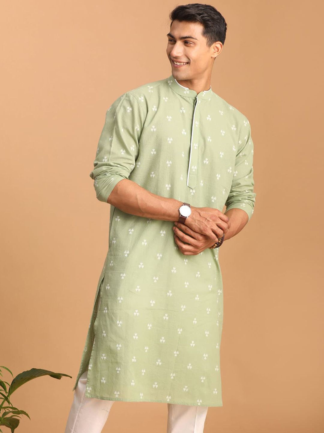 SHVAAS by VASTRAMAY Geometric Woven Design Jacquard Cotton Sustainable Kurta-picture-14