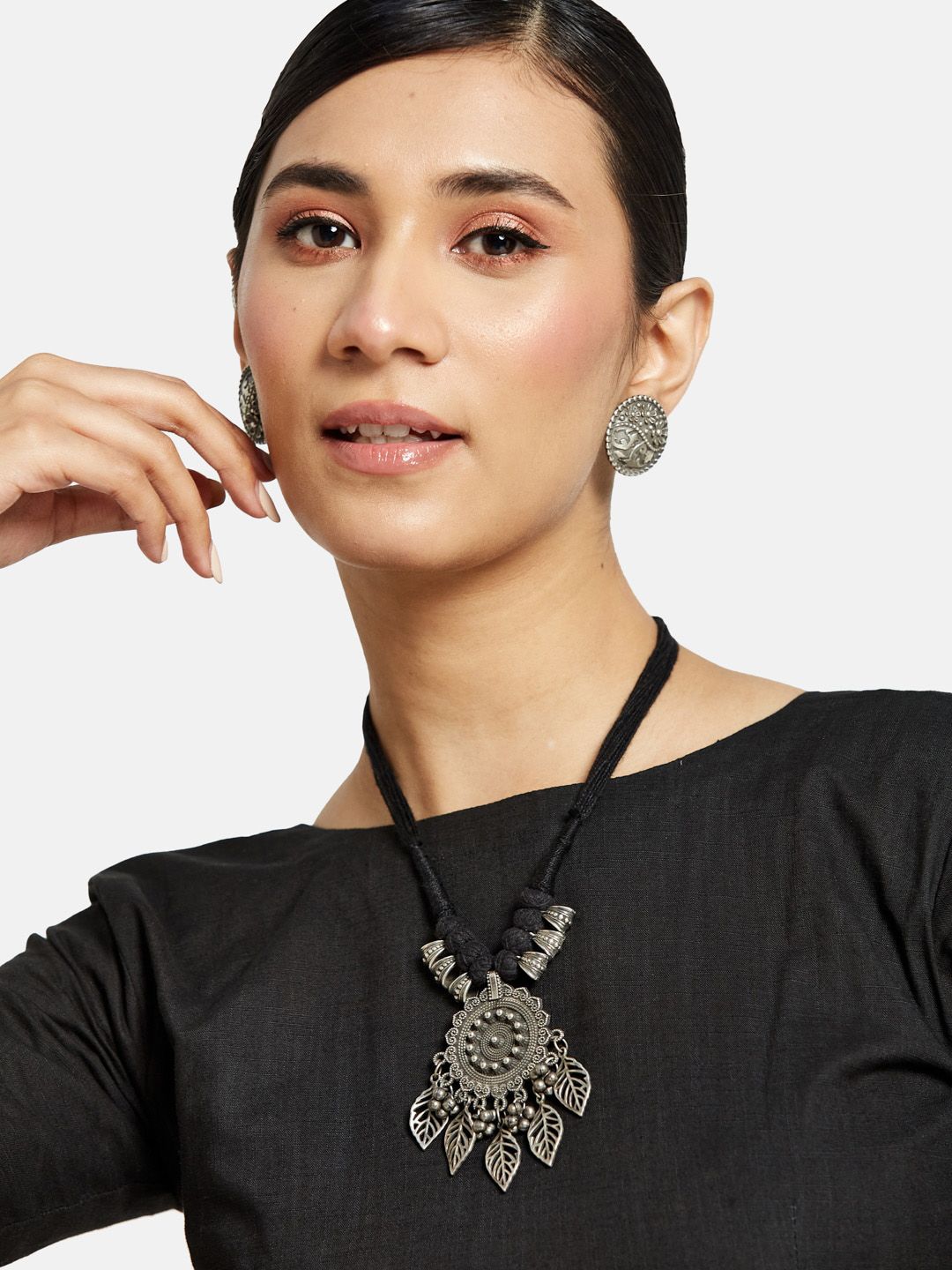 ATIBELLE Silver-Plated Leaf Shaped Necklace and Earrings